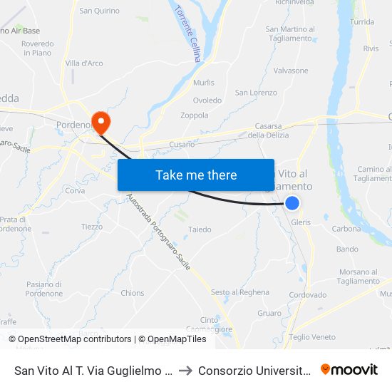 San Vito Al T. Via Guglielmo Oberdan 65 (Caserma) to Consorzio Universitario Di Pordenone map