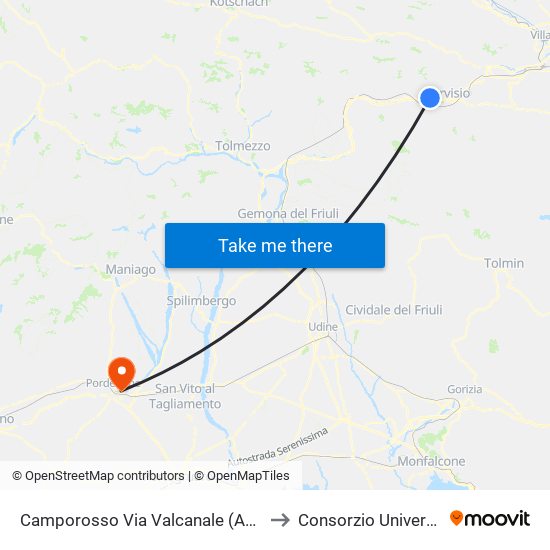 Camporosso Via Valcanale (Angolo Via Monte Nero, Dir. Udine) to Consorzio Universitario Di Pordenone map