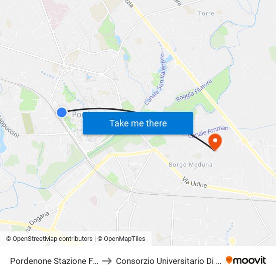 Pordenone Stazione Ferroviaria to Consorzio Universitario Di Pordenone map