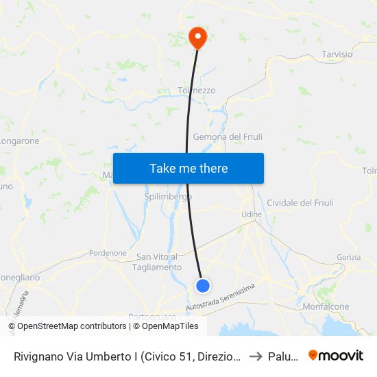 Rivignano Via Umberto I (Civico 51, Direzione Teor) to Paluzza map