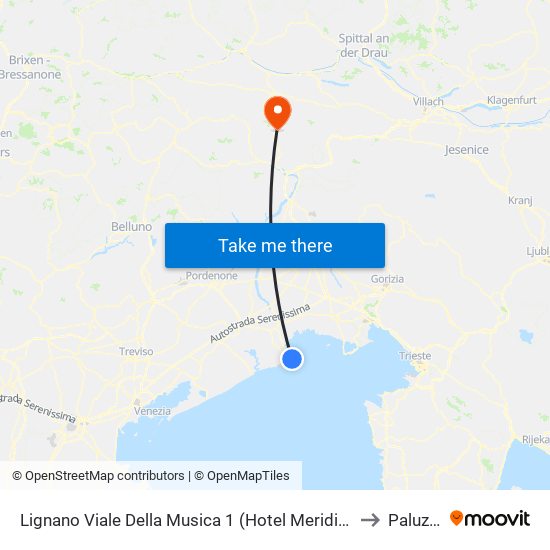 Lignano Viale Della Musica 1 (Hotel Meridianus) to Paluzza map