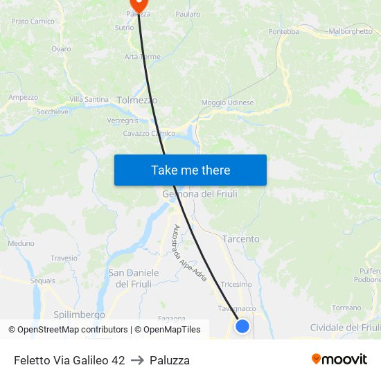 Feletto Via Galileo 42 to Paluzza map