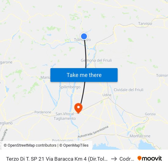Terzo Di T. SP 21 Via Baracca Km 4 (Dir.Tolmezzo), Imponzaso to Codroipo map