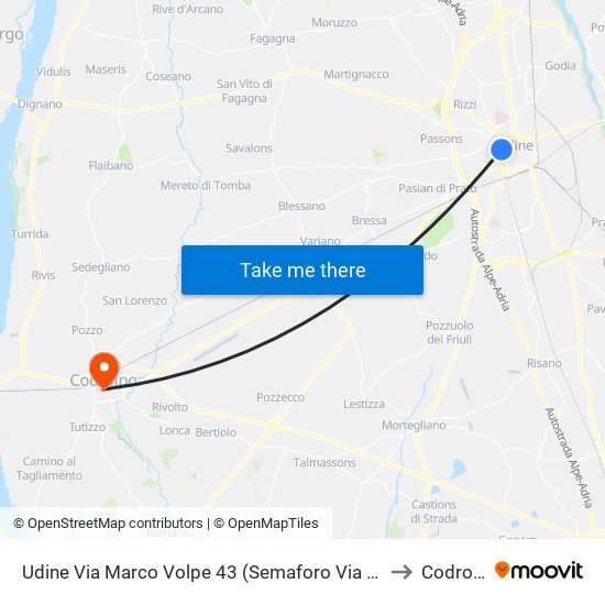 Udine Via Marco Volpe 43 (Semaforo Via Castellana) to Codroipo map