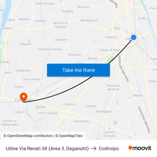 Udine Via Renati 38 (Area 3, Deganutti) to Codroipo map