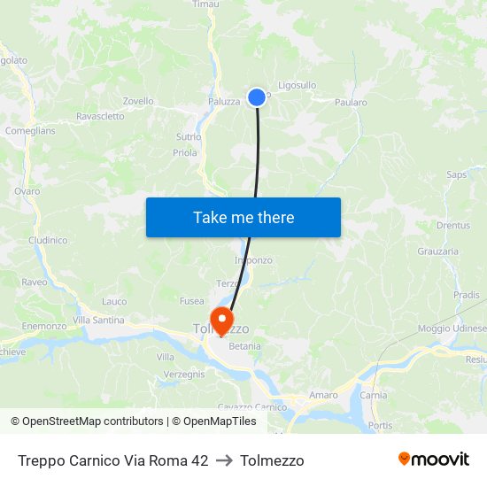 Treppo Carnico Via Roma 42 to Tolmezzo map