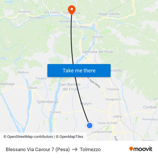 Blessano Via Cavour 7 (Pesa) to Tolmezzo map