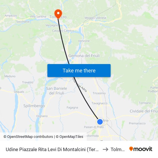 Udine Piazzale Rita Levi Di Montalcini (Terminal Studenti) to Tolmezzo map