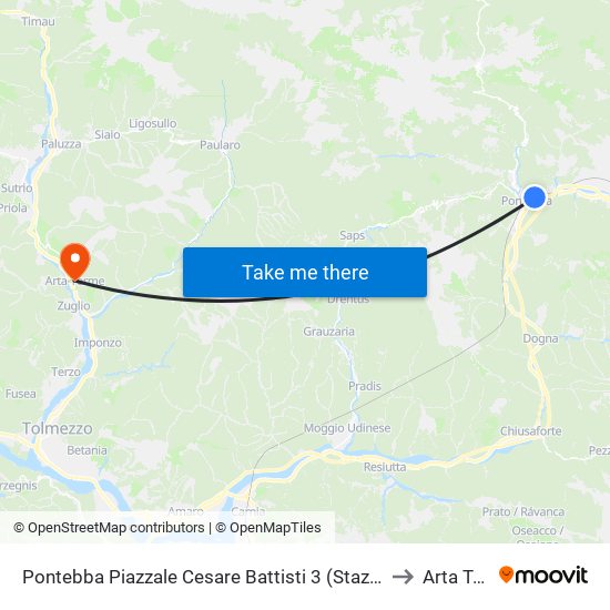 Pontebba Piazzale Cesare Battisti 3 (Stazione Fs, Dir.Udine) to Arta Terme map