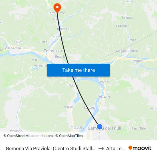 Gemona Via Praviolai (Centro Studi Stallo Esterno) to Arta Terme map