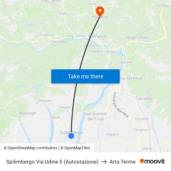 Spilimbergo Via Udine 5 (Autostazione) to Arta Terme map