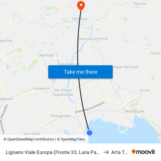 Lignano Viale Europa (Fronte 33, Luna Park Stallo Esterno) to Arta Terme map