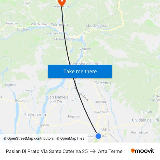 Pasian Di Prato Via Santa Caterina 25 to Arta Terme map