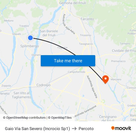 Gaio Via San Severo (Incrocio Sp1) to Percoto map