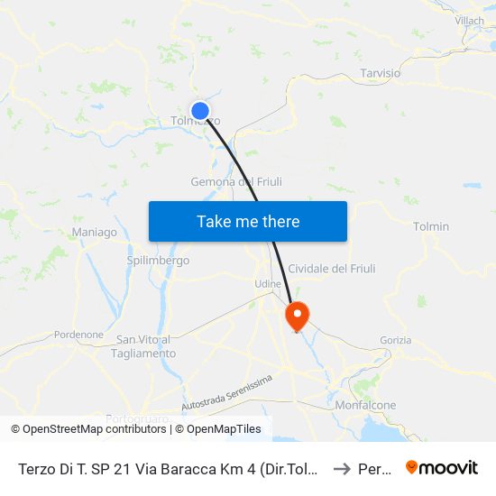Terzo Di T. SP 21 Via Baracca Km 4 (Dir.Tolmezzo), Imponzaso to Percoto map