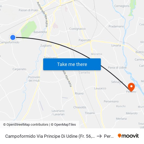 Campoformido Via Principe Di Udine (Fr. 56, Monumento Pan) to Percoto map