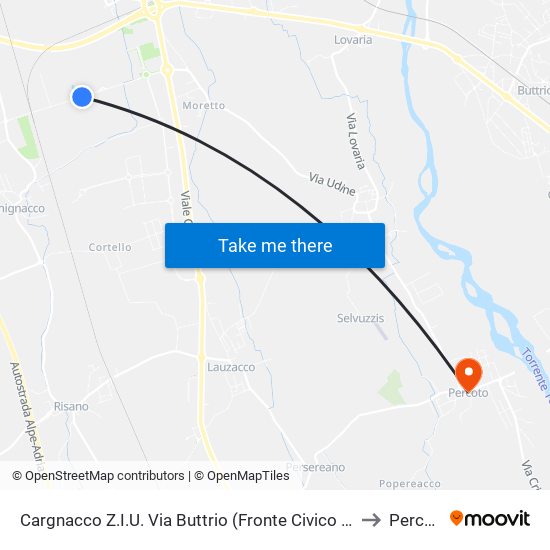 Cargnacco Z.I.U. Via Buttrio (Fronte Civico 59, Abs) to Percoto map