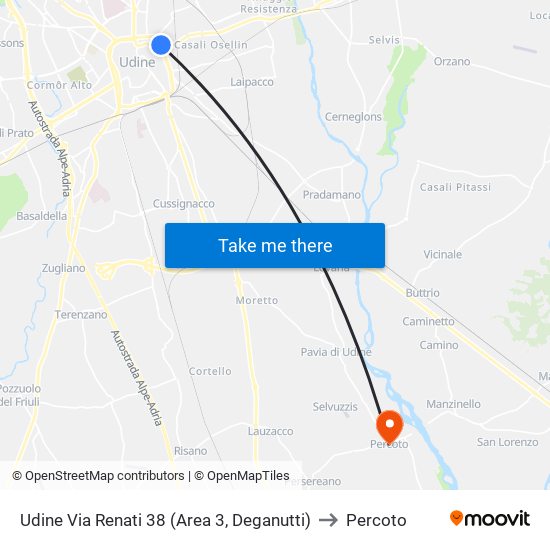 Udine Via Renati 38 (Area 3, Deganutti) to Percoto map