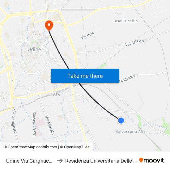 Udine Via Cargnacco 11 to Residenza Universitaria Delle Grazie map