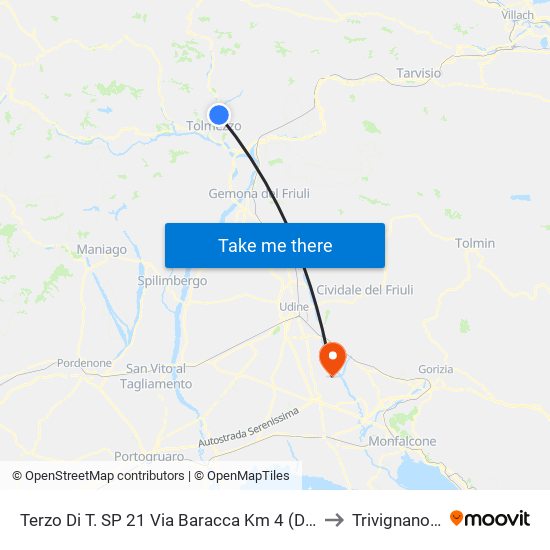 Terzo Di T. SP 21 Via Baracca Km 4 (Dir.Tolmezzo), Imponzaso to Trivignano Udinese map