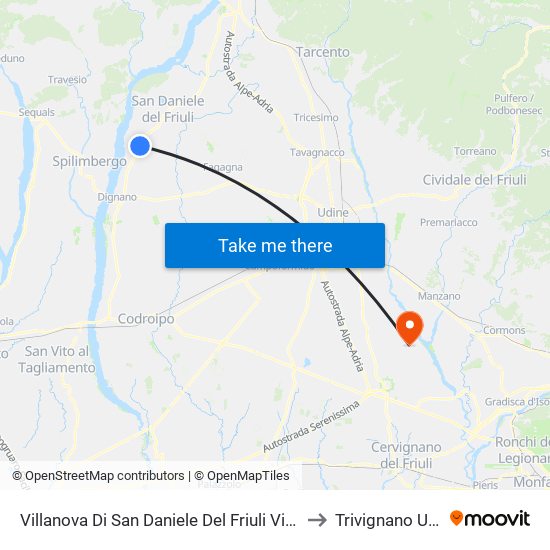 Villanova Di San Daniele Del Friuli Via Nazionale 55 to Trivignano Udinese map
