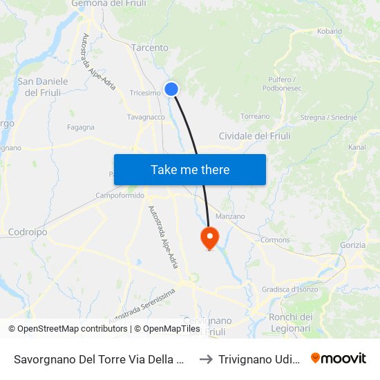Savorgnano Del Torre Via Della Motta 3 to Trivignano Udinese map