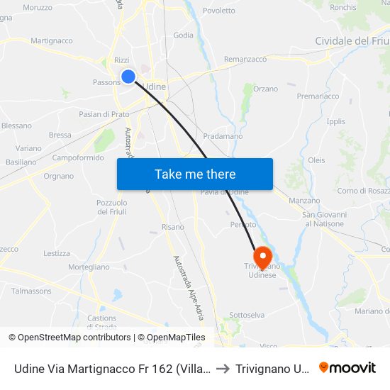 Udine Via Martignacco Fr 162 (Villagio Del Sole) to Trivignano Udinese map