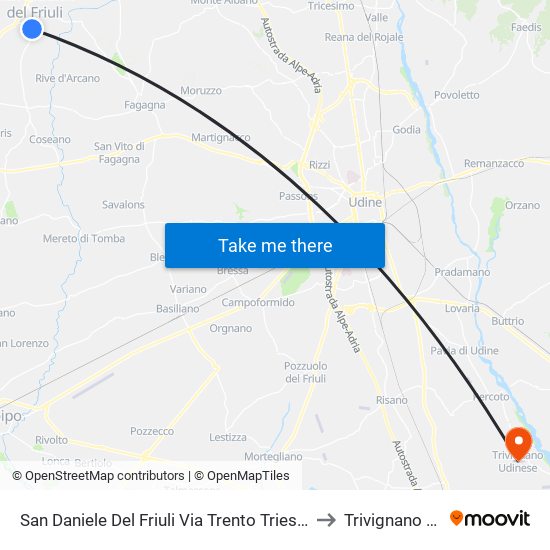 San Daniele Del Friuli Via Trento Trieste 145 (Fronte Bar) to Trivignano Udinese map