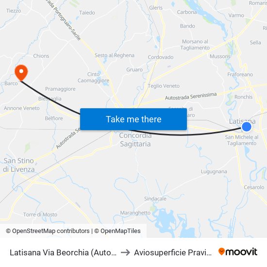 Latisana Via Beorchia (Autostazione) to Aviosuperficie Pravisdomini map