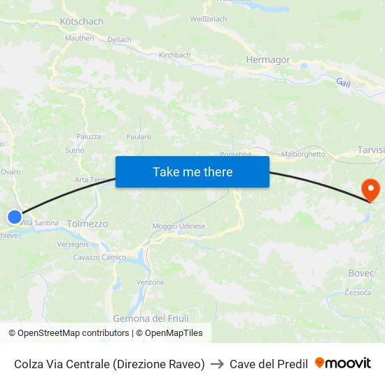 Colza Via Centrale (Direzione Raveo) to Cave del Predil map
