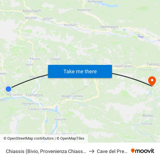 Chiassis (Bivio, Provenienza Chiassis) to Cave del Predil map