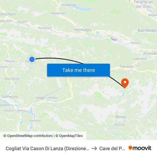 Cogliat Via Cason Di Lanza (Direzione Paularo) to Cave del Predil map