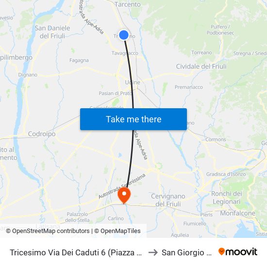 Tricesimo Via Dei Caduti 6 (Piazza Mazzini, Dir. Tarcento) to San Giorgio di Nogaro map
