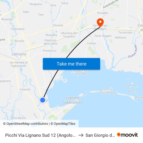 Picchi Via Lignano Sud 12 (Angolo Via Del Pescatore) to San Giorgio di Nogaro map