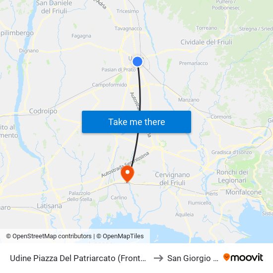 Udine Piazza Del Patriarcato (Fronte 1a,Palazzo Patriarcale) to San Giorgio di Nogaro map