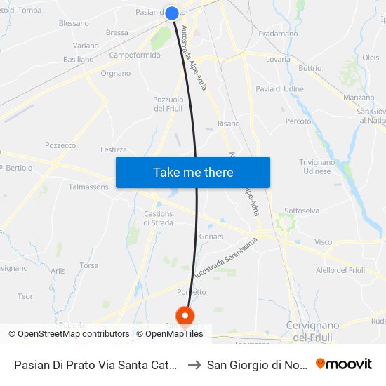 Pasian Di Prato Via Santa Caterina 4 to San Giorgio di Nogaro map