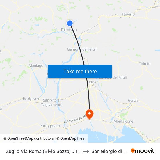 Zuglio Via Roma (Bivio Sezza, Direzione Arta) to San Giorgio di Nogaro map