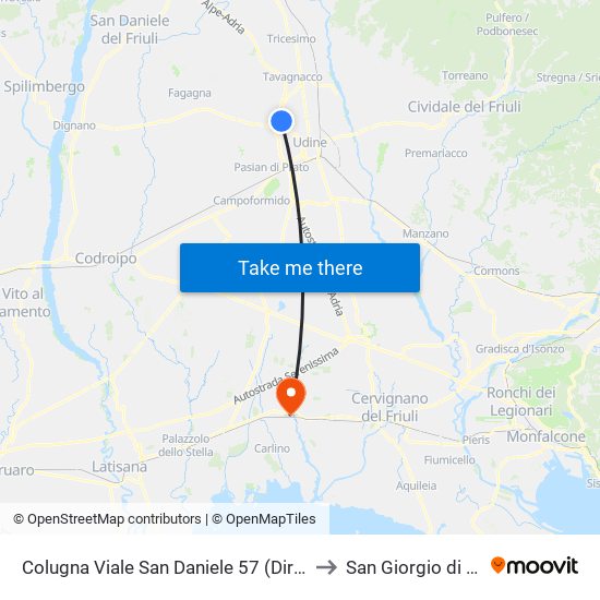 Colugna Viale San Daniele 57 (Direzione Udine) to San Giorgio di Nogaro map