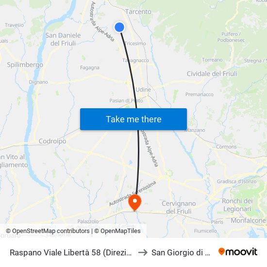 Raspano Viale Libertà 58 (Direzione Treppo) to San Giorgio di Nogaro map