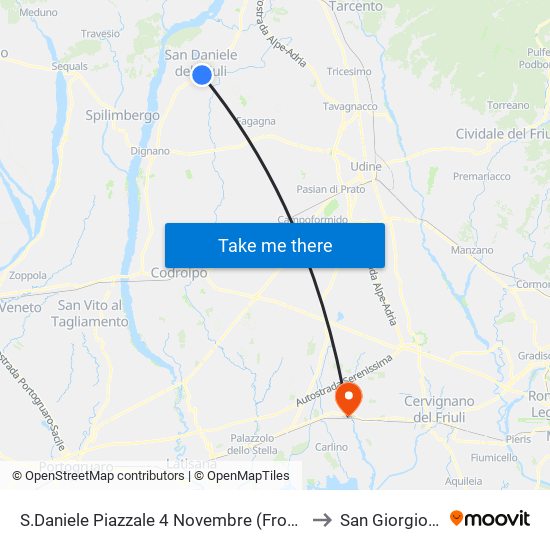 S.Daniele Piazzale 4 Novembre (Fronte Monumento, Dir.Udine) to San Giorgio di Nogaro map