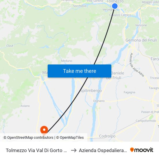 Tolmezzo Via Val Di Gorto 100 (Centrale Enel, Direz. Udine) to Azienda Ospedaliera Santa Maria Degli Angeli map