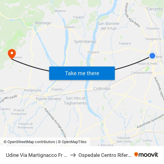 Udine Via Martignacco Fr 162 (Villagio Del Sole) to Ospedale Centro Riferimento Oncologico map