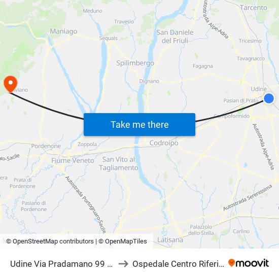 Udine Via Pradamano 99 (Rotonda Via Buttrio) to Ospedale Centro Riferimento Oncologico map