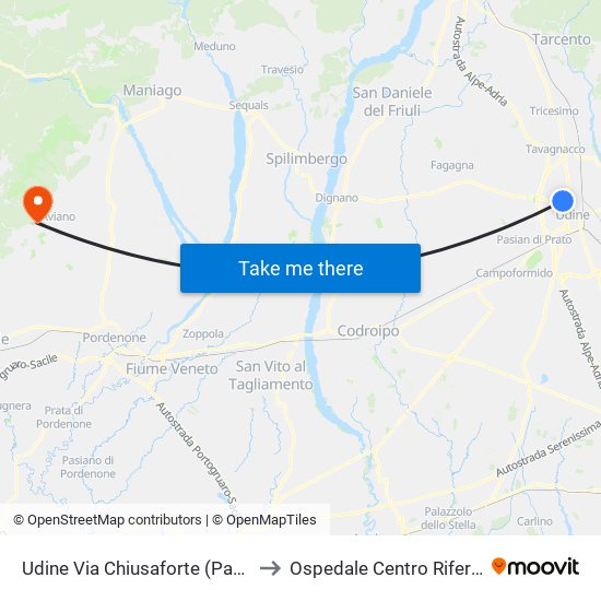 Udine Via Chiusaforte (Parcheggio Scambiatore) to Ospedale Centro Riferimento Oncologico map