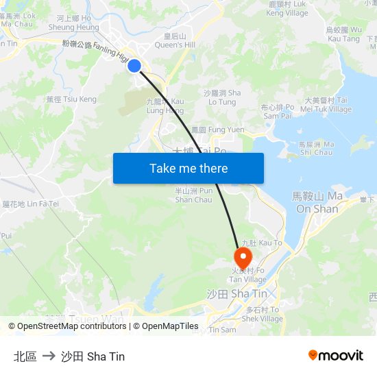 北區 to 沙田 Sha Tin map