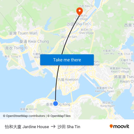 怡和大廈 Jardine House to 沙田 Sha Tin map