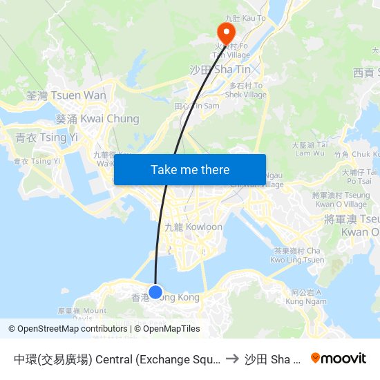 中環(交易廣場) Central (Exchange Square) to 沙田 Sha Tin map
