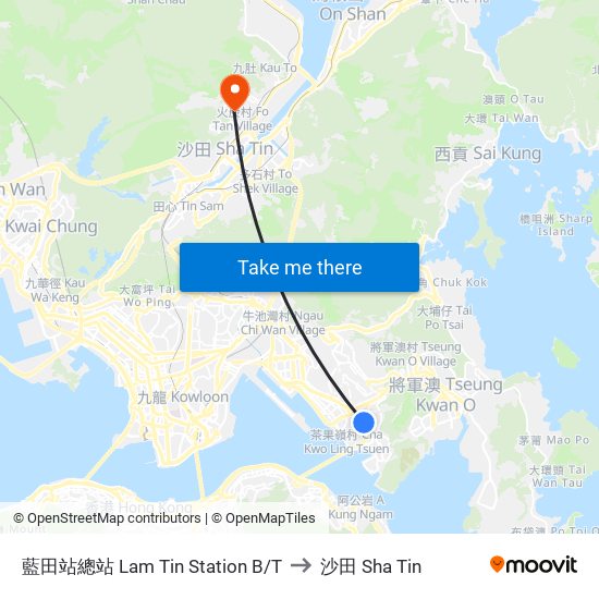 藍田站總站 Lam Tin Station B/T to 沙田 Sha Tin map