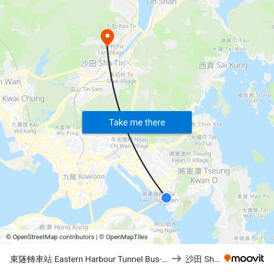東隧轉車站 Eastern Harbour Tunnel Bus-Bus Interchange to 沙田 Sha Tin map