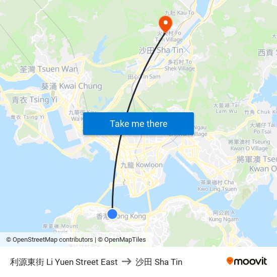 利源東街 Li Yuen Street East to 沙田 Sha Tin map